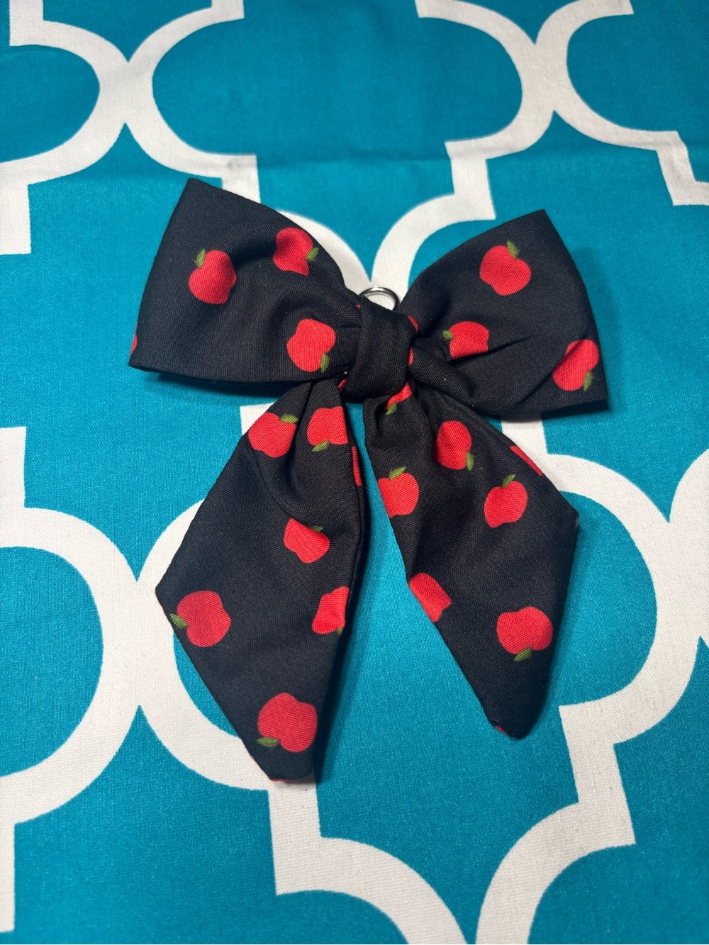 New Black Bow Bag Charm with Red Apple Print